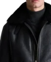 Men's Black Belted Shearling Aviator Jacket on Sale