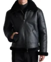 Men's Black Belted Shearling Aviator Jackets