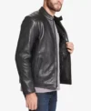 Men's Black Cafe Racer Leather Jacket Pocket