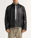 Men's Black Cafe Racer Leather Zipper Jacket