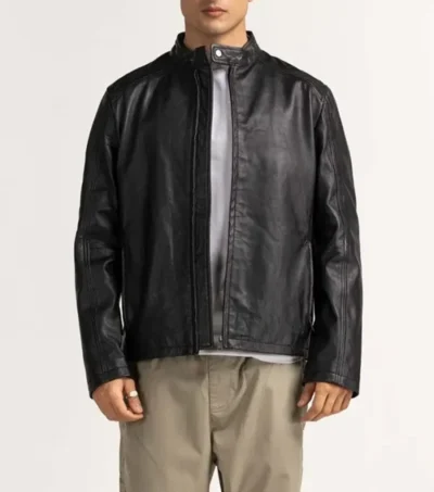 Men's Black Cafe Racer Leather Zipper Jacket