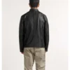 Men's Black Cafe Racer Leather Zipper Jacket Back