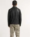 Men's Black Cafe Racer Leather Zipper Jacket Back