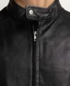 Men's Black Cafe Racer Leather Zipper Jacket on Sale