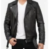 Men's Black Leather Asymmetrical Biker Jacket