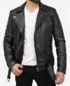 Men's Black Leather Asymmetrical Biker Jacket