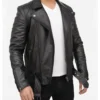 Men's Black Leather Asymmetrical Biker Jacket on Sale