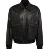 Men's Black Leather Bomber Jacket