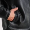 Men's Black Leather Jacket with Shearling Lining Pocket