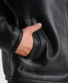 Men's Black Leather Jacket with Shearling Lining Pocket