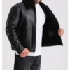 Men's Black Leather Jacket with Shearling Lining on Sale