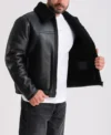 Men's Black Leather Jacket with Shearling Lining on Sale