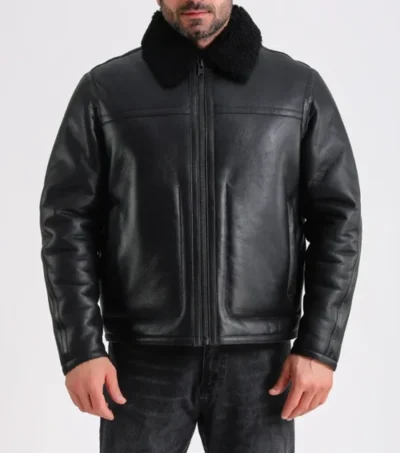 Men's Black Leather Jacket with Shearling Linings