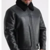 Men's Black Leather Jacket with Shearlings Lining