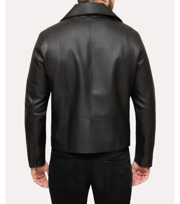 Men's Black Leather Moto Jacket Back