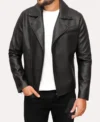 Men's Black Leather Moto Jacket For Sale