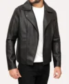 Men's Black Leather Moto Jacket Front