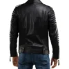 Men's Black Quilted Sleeve Leather Zipper Jacket Back