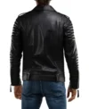 Men's Black Quilted Sleeve Leather Zipper Jacket Back