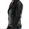 Men's Black Quilted Sleeve Leather Zipper Jacket on Sale