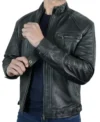 Men's Black Shadow Biker Jacket Snap Tab Button Cuff | Black Biker Jacket Men