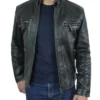 Men’s Black Shadow Biker Jacket Front
