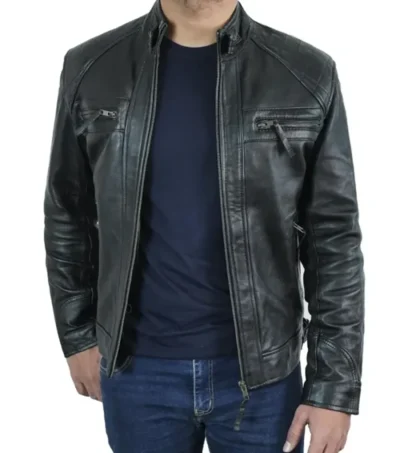 Men’s Black Shadow Biker Jacket Front