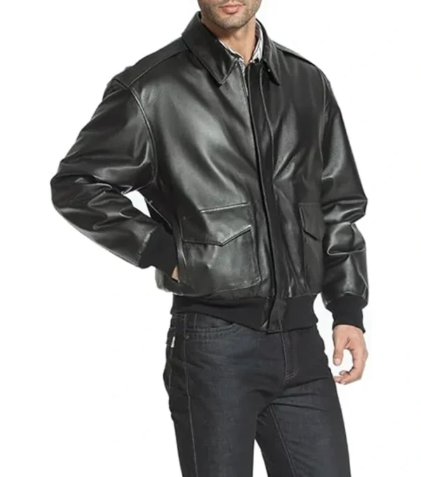 Men's Bomber Zipper Jacket in Black Front