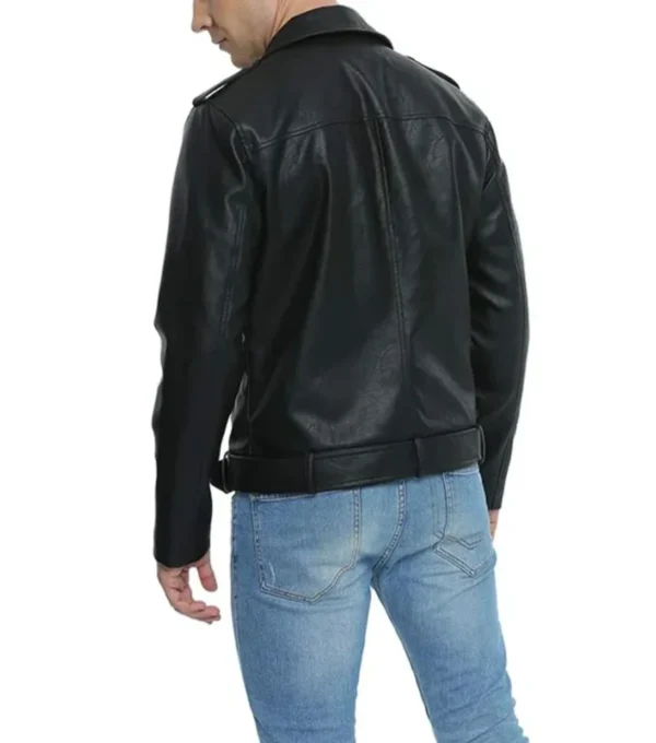 Men's Classic Black Biker Jacket Back