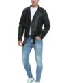 Men's Classic Black Biker Jacket Front