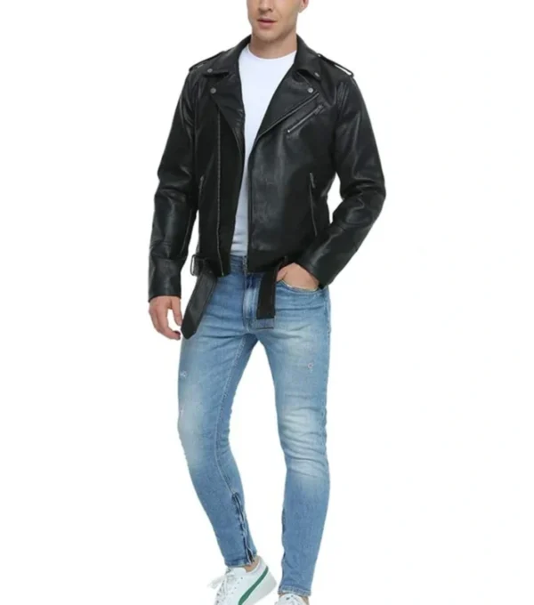 Men's Classic Black Biker Jacket Front