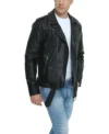 Men's Classic Black Biker Jacket Side Look