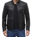 Men’s Classic Black Biker Leather Cafe Racer Jacket
