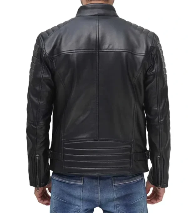 Men’s Classic Black Biker Leather Cafe Racer Jacket Back