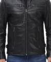 Men’s Classic Black Biker Leather Cafe Racer Jacket Front