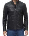 Men’s Classic Black Biker Leather Cafe Racer Zipper Jacket