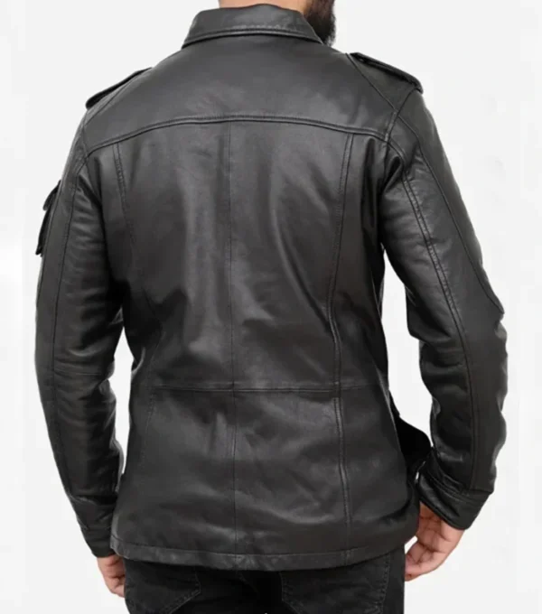 Men's Classic Black Vintage Leather Jacket Back