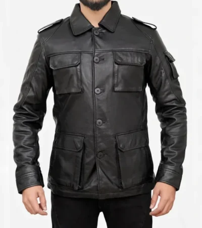 Men's Classic Black Vintage Leather Jacket Front