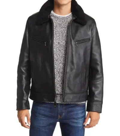Men's Leather Jacket with Shearling Lining