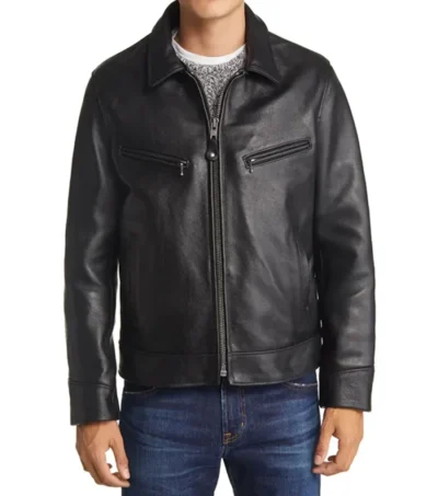 Men's Leather Jacket with Shearling Lining Front