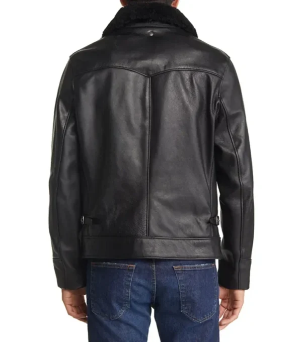 Men's Leather Jacket with Shearling Linings back