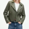 Olive Green Biker Leather Jacket for Women