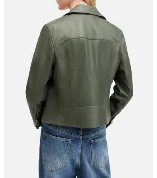 Olive Green Biker Leather Jacket for Women Back