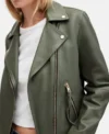 Olive Green Biker Leather Jacket for Women Closer