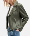 Olive Green Biker Leather Jacket for Women Side Look