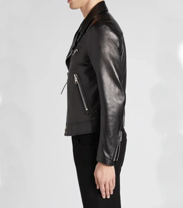 Premium Black Biker Jacket Side Look
