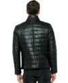 Quilted Leather Black Puffer Jacket Back