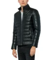 Quilted Leather Black Puffer Jacket on Sale