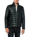 Quilted Leather Black Puffer Jackets