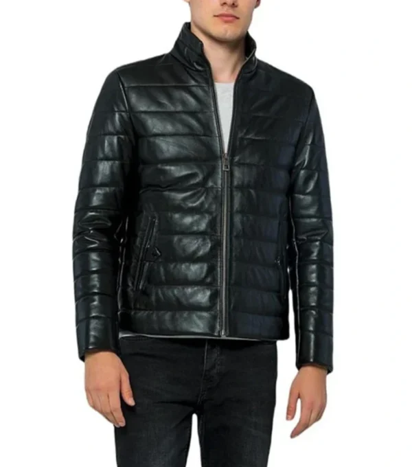 Quilted Leather Black Puffer Jackets